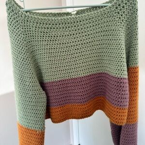 Handmade Crochet Sweater - Green, Purple, Orange